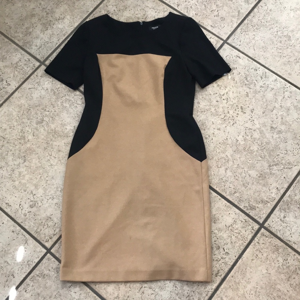 Premise Black and Tan Colorblock Dress